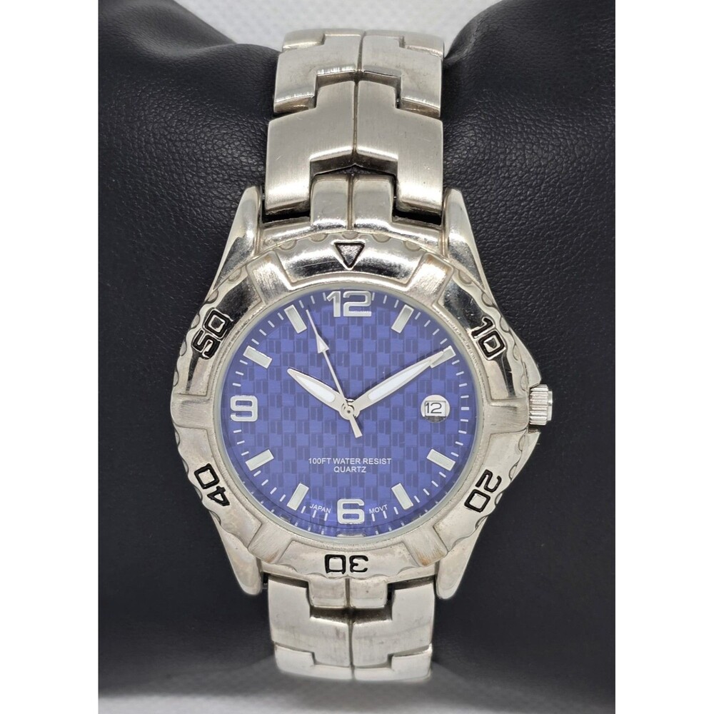 Mens Advance Puritan Round Silver Tone Blue Dial Bracelet Band Watch 08